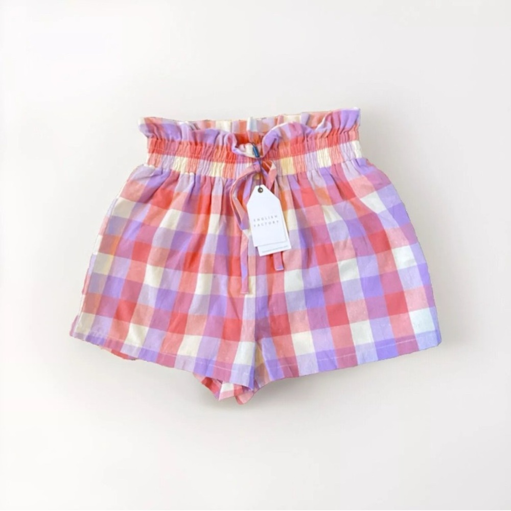ENGLISH FACTORY Plaid Women's Shorts violet lilac pink white paper bag shorts M